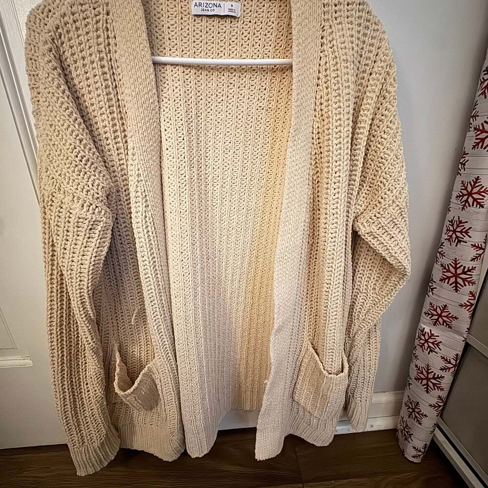 Oversized Waffle Knit Belted Cardigan in Cream
